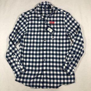 Chaps Shirt Men Medium Performance Flannel Button Front Blue White Plaid NEW $55